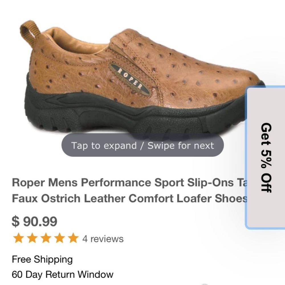 Beige’ Roper Performance Sport Slip-Ons Tan Faux Ostrich Leather Comfort Loafer